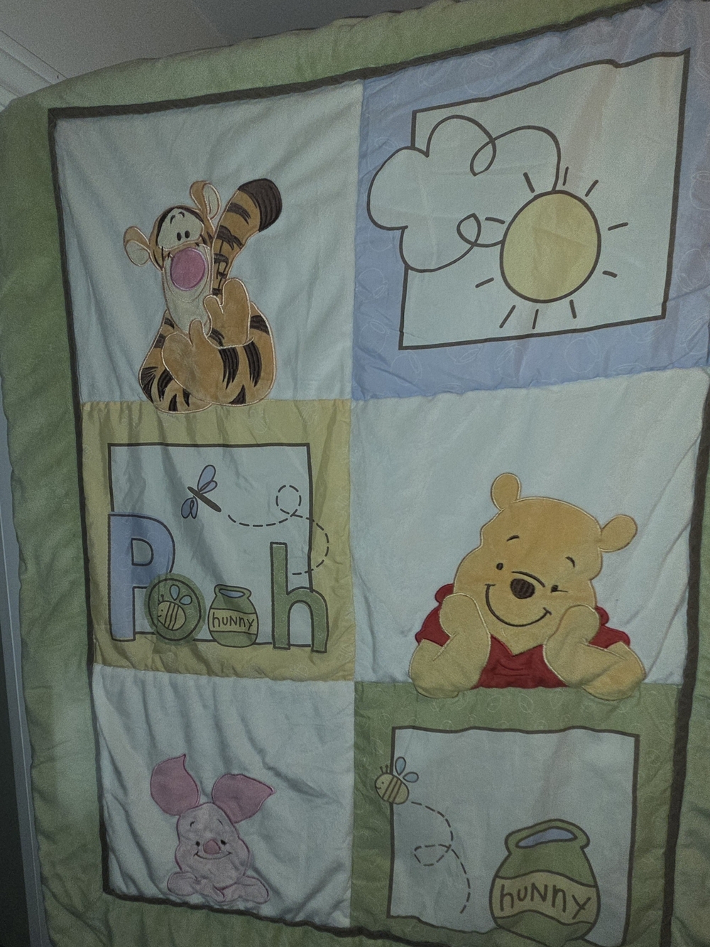 Disney Winnie the Pooh Patchwork Baby Quilt - Yellow, Green, Blue
